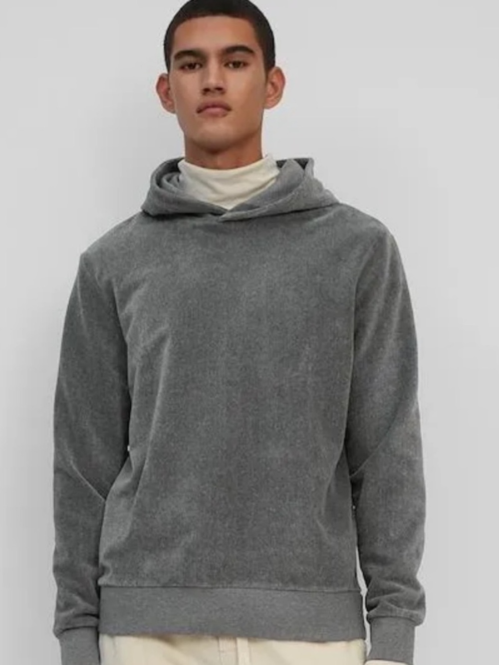 COS Charcoal Gray Velour Plush
Fleece Minimalist Pullover Hoodie
Men LG Woman XL